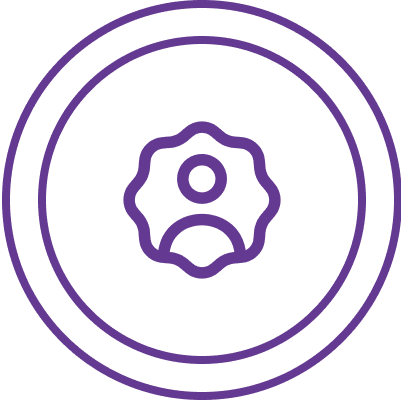 An icon of a person with a badge shape behind them, encircled by soothing circular borders, evokes the tranquility of Sound Healing Therapy.